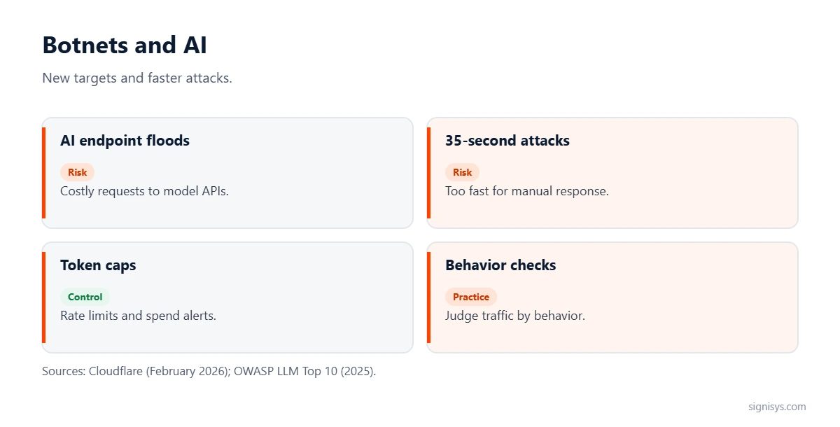 Botnets and AI: AI endpoint floods, 35-second attacks, token caps and behavior checks